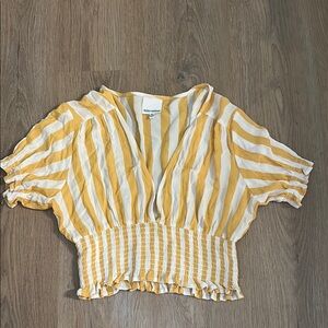 Skylar + Madison Yellow and White Puff Sleeve Crop Blouse